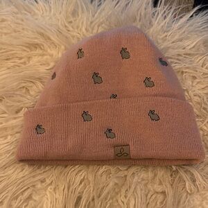 Prana Pink Knit Beanie with Bunny Design